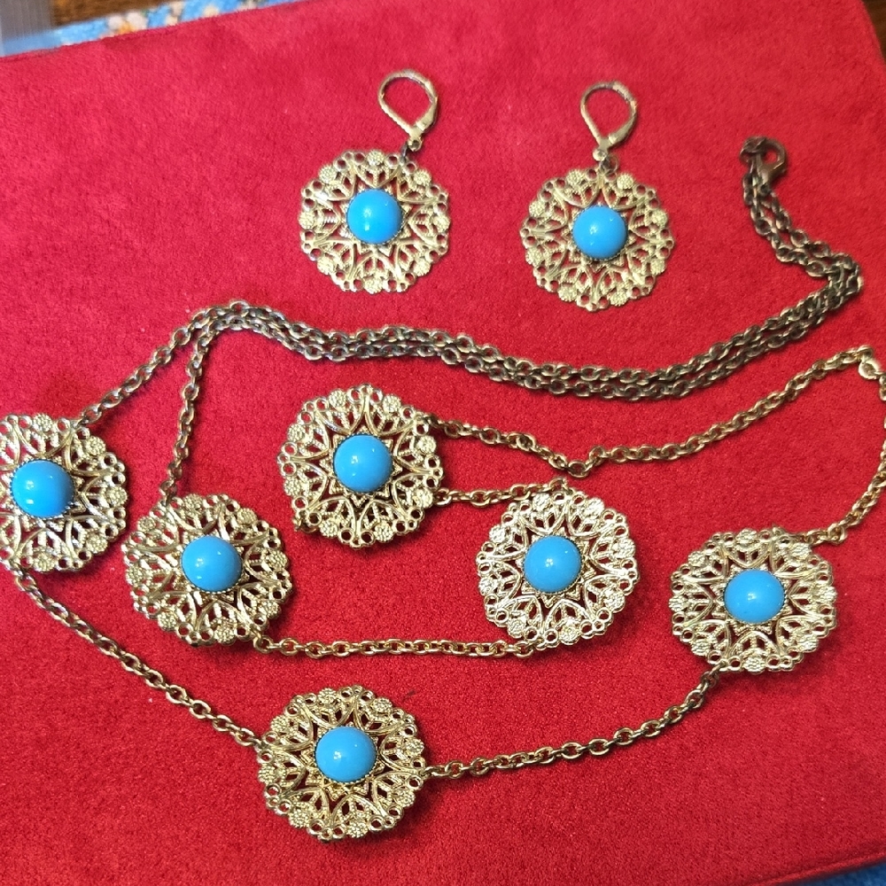 Elegant Gold and Turquoise Necklace And Earring Set